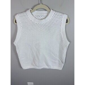 Sumwon Sweater Vest Crochet Medium White  Unisex Sleeveless